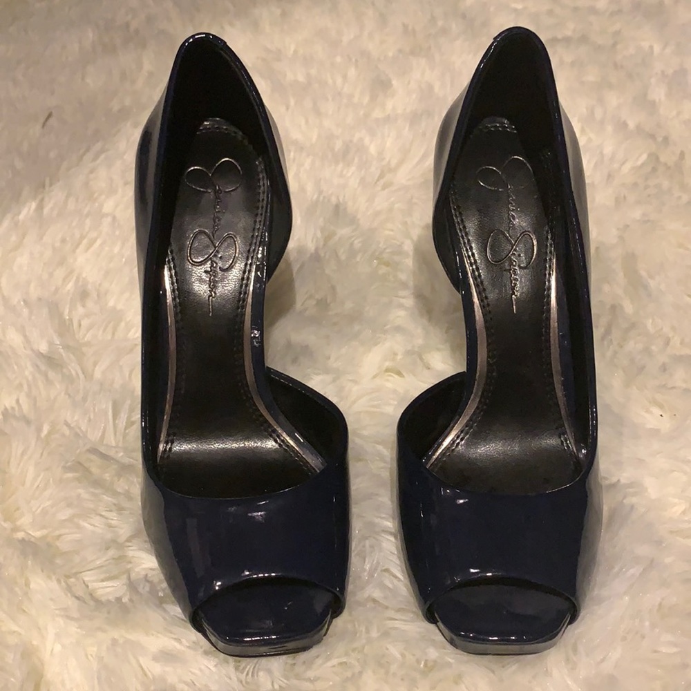 Patten leather navy blue heels